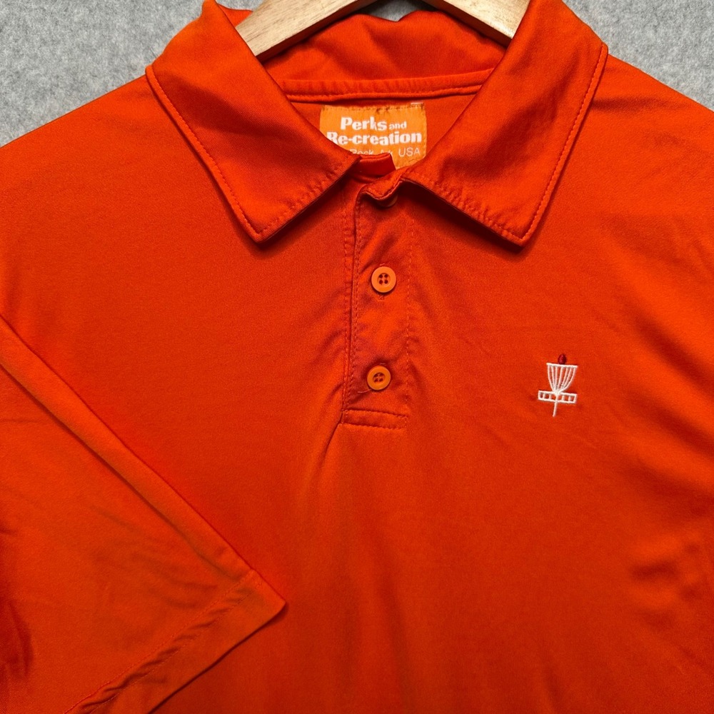 Perks and Recreation Men Orange Disc‎ Golf Performance Polo Shirt Size S